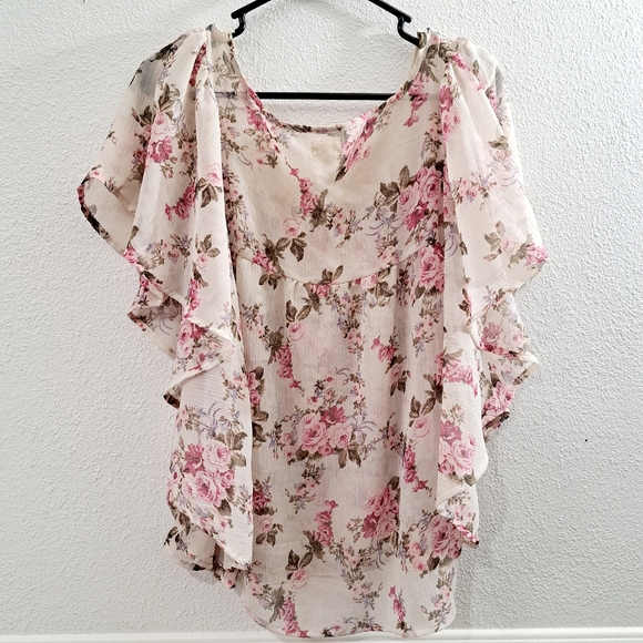Mudd Pink Flowy Sheer Blouse Junior's Size Large - Picture 8 of 8